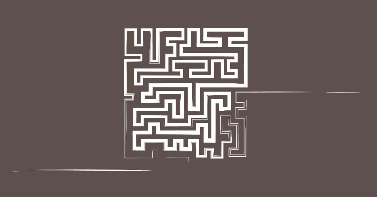 White line art of a maze