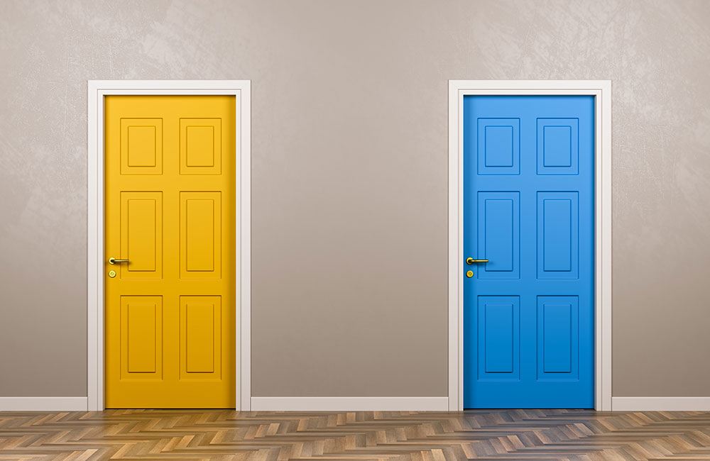 A yellow door and a blue door