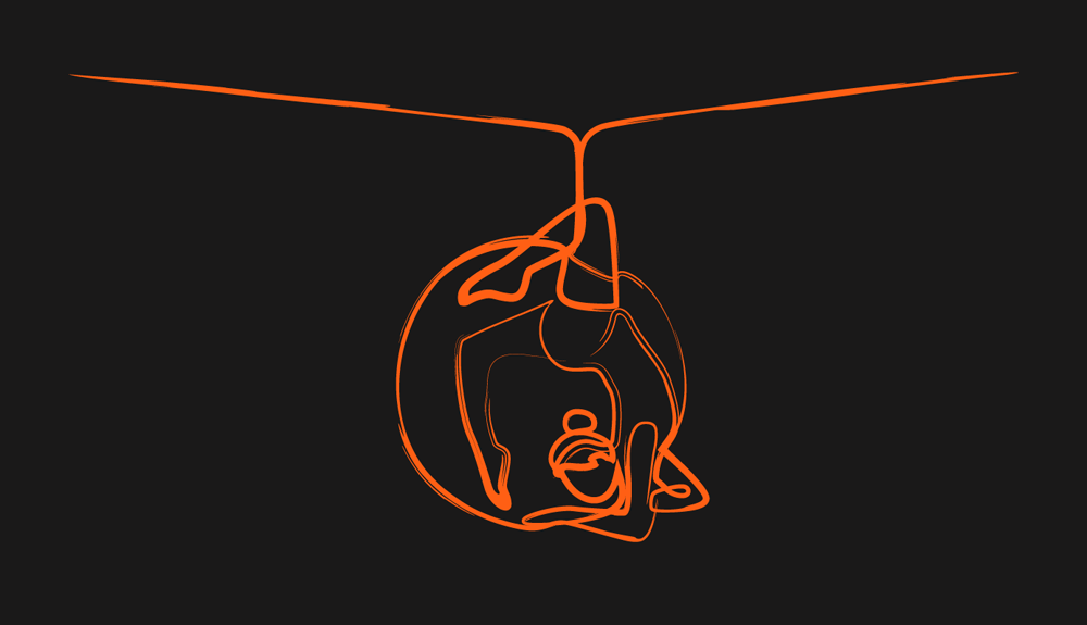 Orange line art of gymnast curved backwards
