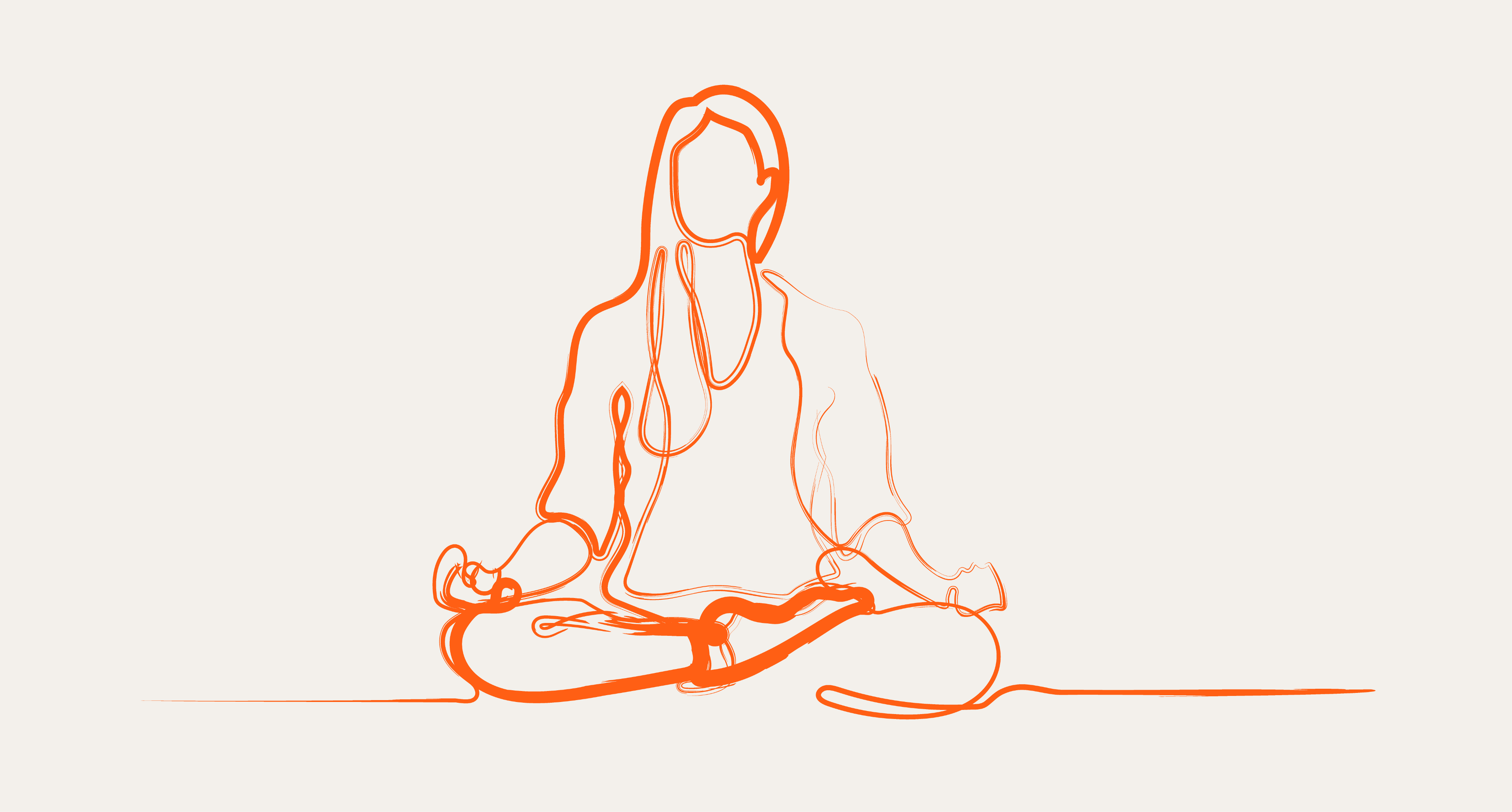 Orange line art of person meditating