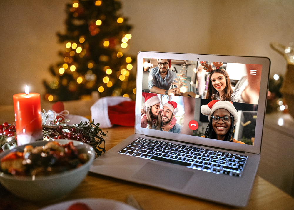 Christmas video call on laptop