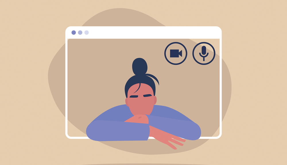 Illustration of somebody fed up in a video call box