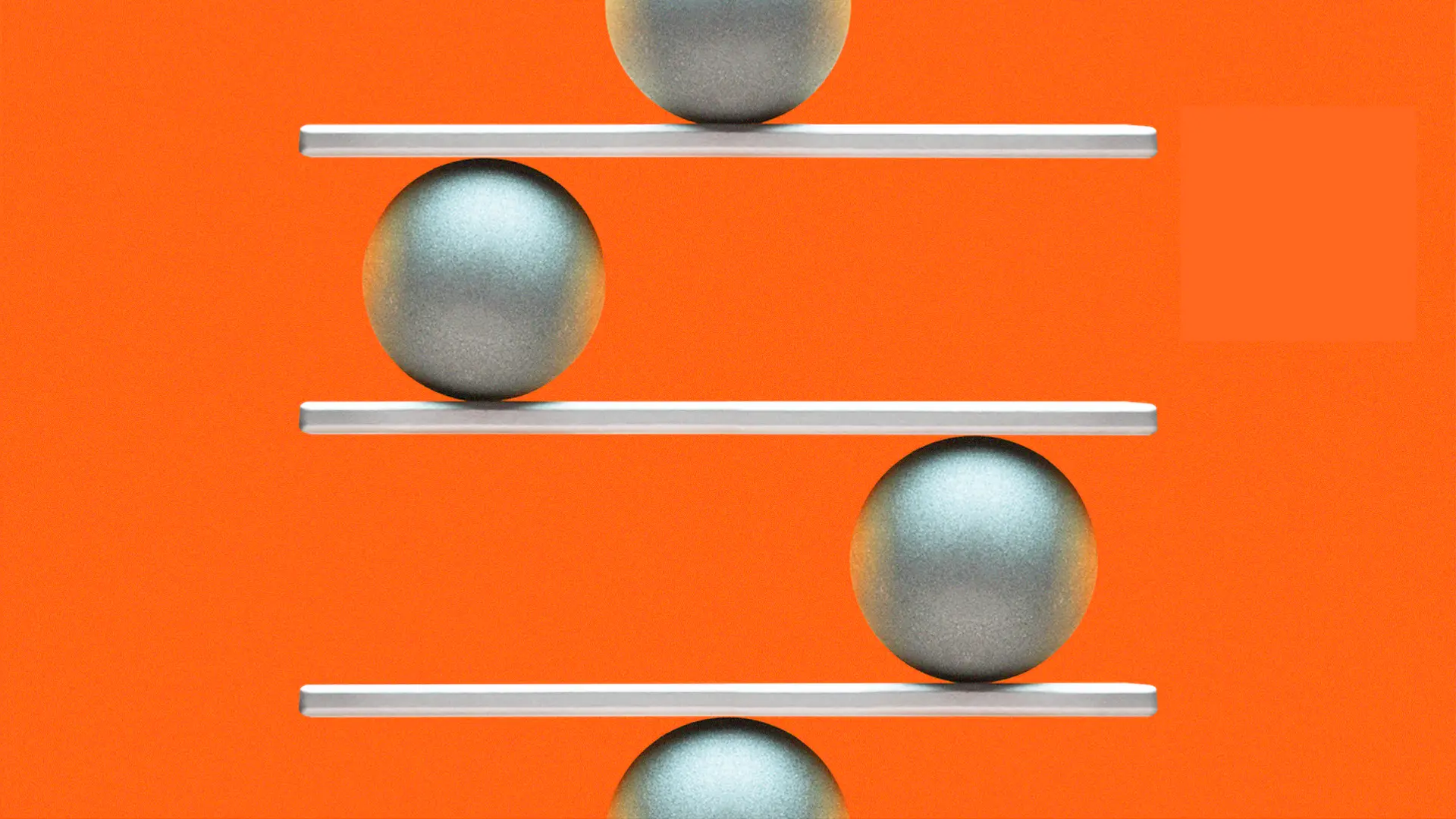 Metal balls balancing on rungs of a ladder