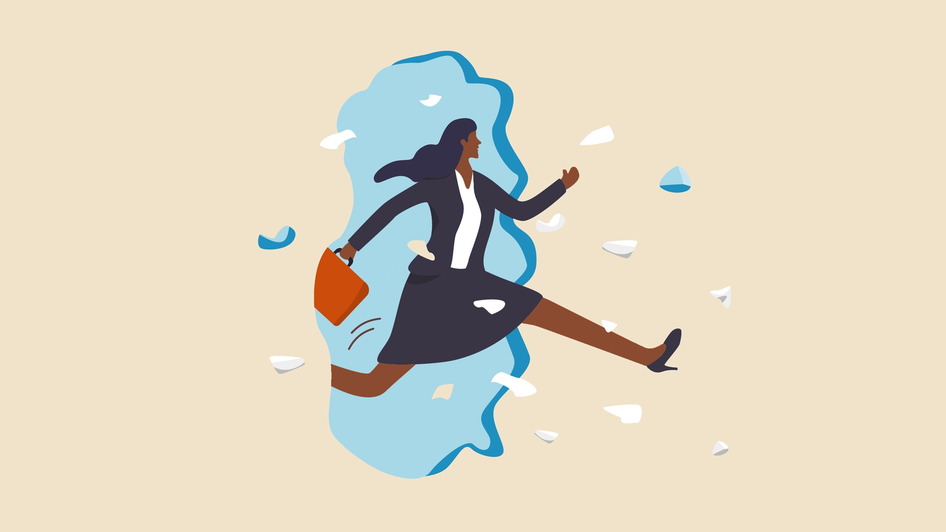 Illustration of woman running through a wall